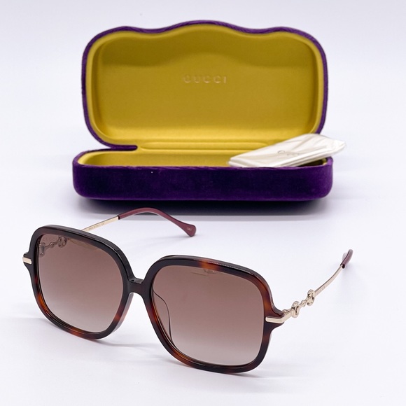 NEW GUCCI GG0884SA 002 HAVANA BROWN SQUARE GUCCI SUNGLASSES - Picture 1 of 14